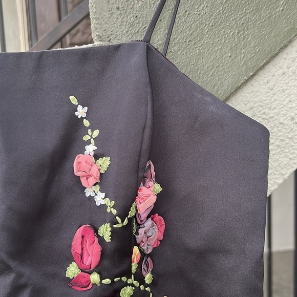 Cache Vintage Formal Gown Maxi Floral Aplique 90's Prom Wedding Guest Black Tie - Picture 4 of 10